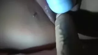 A fake shlong going into the bawdy cleft of my wife and fake ding-dong helping out