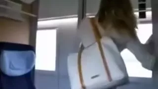 Gorgeous golden-haired bitch in the train eating cum after quickie