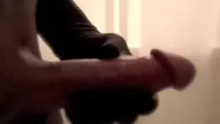 Busty and freaky lady-boy in leather outfit masturbating