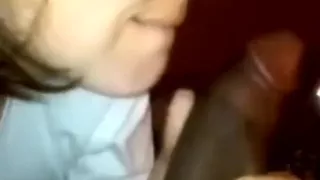 Cute white student cutie struggles with my big black 10-Pounder sucking it