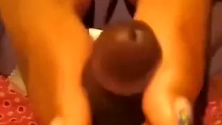 Ebony girlfriend is very skillful in footjob oral-stimulation sex