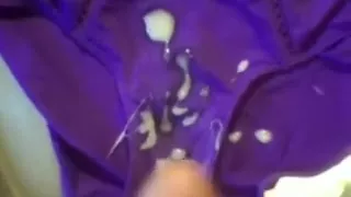 Found purple panties of my wife and wanked my ding-weenie with it