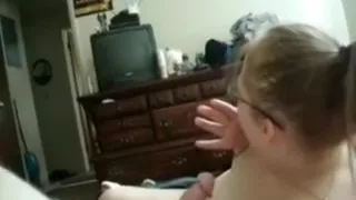 Horny non-professional golden-haired wife gives head on POV sex clip