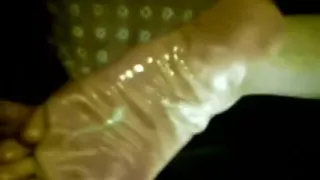 My big jism flow wiped all over her hot petite soles