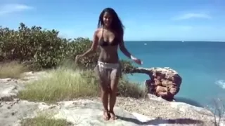 My pretty brunette hair hair sweety dances on web camera outdoors