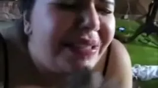 My lascivious large delightsome mother dark brown hair gets a load of cum on her face