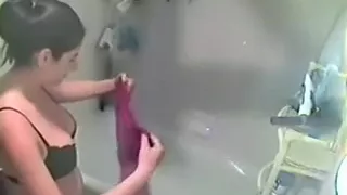 My wondrous dark brown hair honey takes a shower on hidden web camera