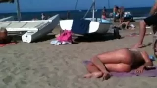 Ideal topless golden-haired arse on the beach exposing her a-aperture and love muffins