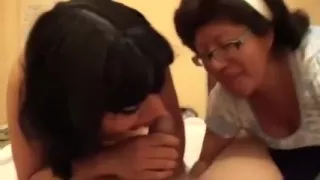 two super horny maids take turns sucking my stiff dick