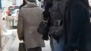 My dark-haired excited wife flahes her goodies in public