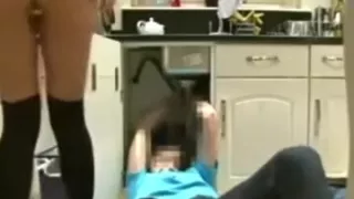 Playing nasty games with a plumber in the kitchen on hidden web camera