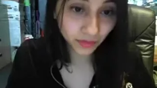 Shy brunette hair hair cutie smiles and flashes her nipple on web camera