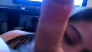 Fine-Looking and horny Asian honey blowing my strapon on cam