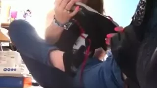 Amateur brunette's sweaty feet