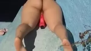 Clutches pink panther taking a sun washroom.