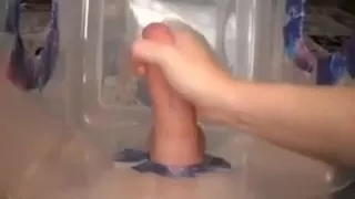 Jacking him off in the beat box with a fountain of cum!