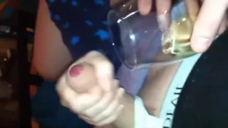 Spraying down a glass of grape juice to have a fun. Notes of recent cum :p
