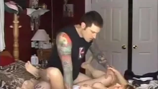tattood pair having sex in front of their camera that babe smiles sexually excited to us