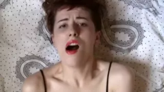 Babe pretends to rub her wet pussy