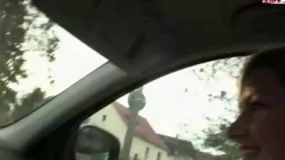 public car blowjob  from golden-haired angel