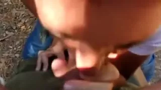 Outdoor oral pleasure and creampie