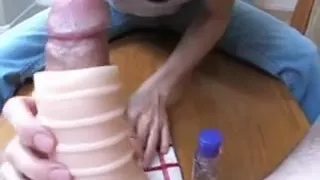 Cook Jerking with a Latex Cunt