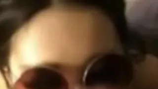 Chinese little slut cum on her glasses