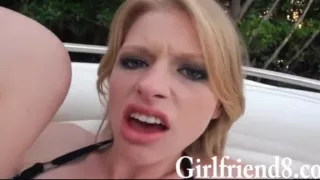 Hawt booty blond girlfriend Avril pink box stuffed outdoors