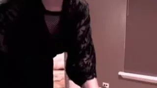 Sexy wench riding vibrator rocking chair in fishnet bodysuit