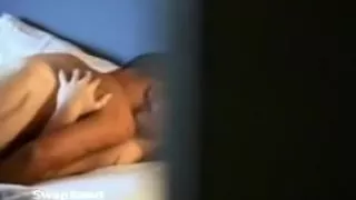 Spying on his darksome roomate fucking a white hotty