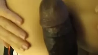 White playgirl with arse plug prepares for dark penis in it