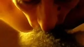 Hubby licks and toys my hairy cunt