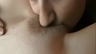 Lesbian babe licks a dripping bun