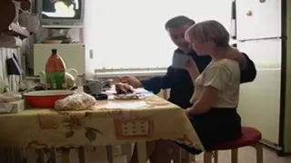Russian mature couple has breakfast sex