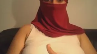 Hijab wearing girl flashes tits, ass and pussy