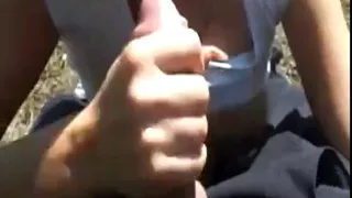 Outdoor BJ Facial Brunette