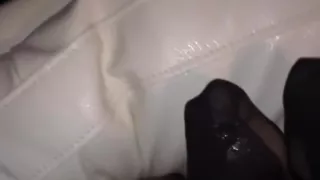 Stocking footjob ends with spunk flow