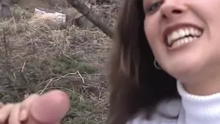 Blowjob, fuck and facial in the open