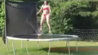 Jumping naked on a trampoline