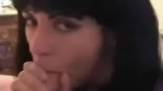 Precious looking woman sucking penis and cumswallow