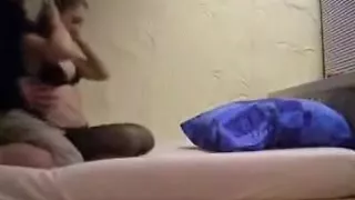 Hardcore sex in stockings on the bed