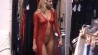 Walking nude in the lingerie shop