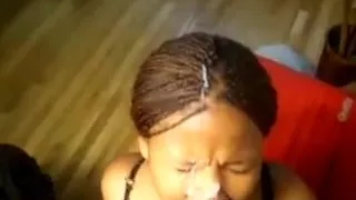 my black girlfriend  gets my cum in her face