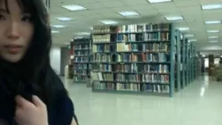 Oriental hotty getting nude on cam in public library pt. two