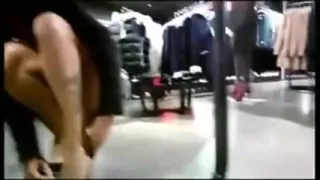 Jesika upskirt in coffee and shoe store