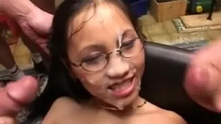 Non-Professional oriental gal team fuck and bukkake