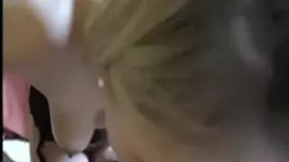 golden-haired gal with floppy boobs sucks and acquires facialized