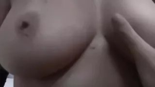 sexy dark haired cutie with firm marangos and hairless cunt gives him a blowjob  and footjob