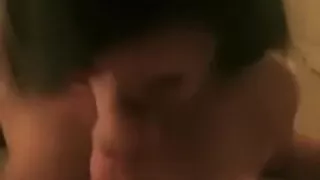 this babe smiles when that guy drops his cream on her chest when this chab cums