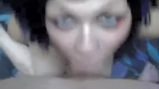 Pierced punk girlfriend swallows his load